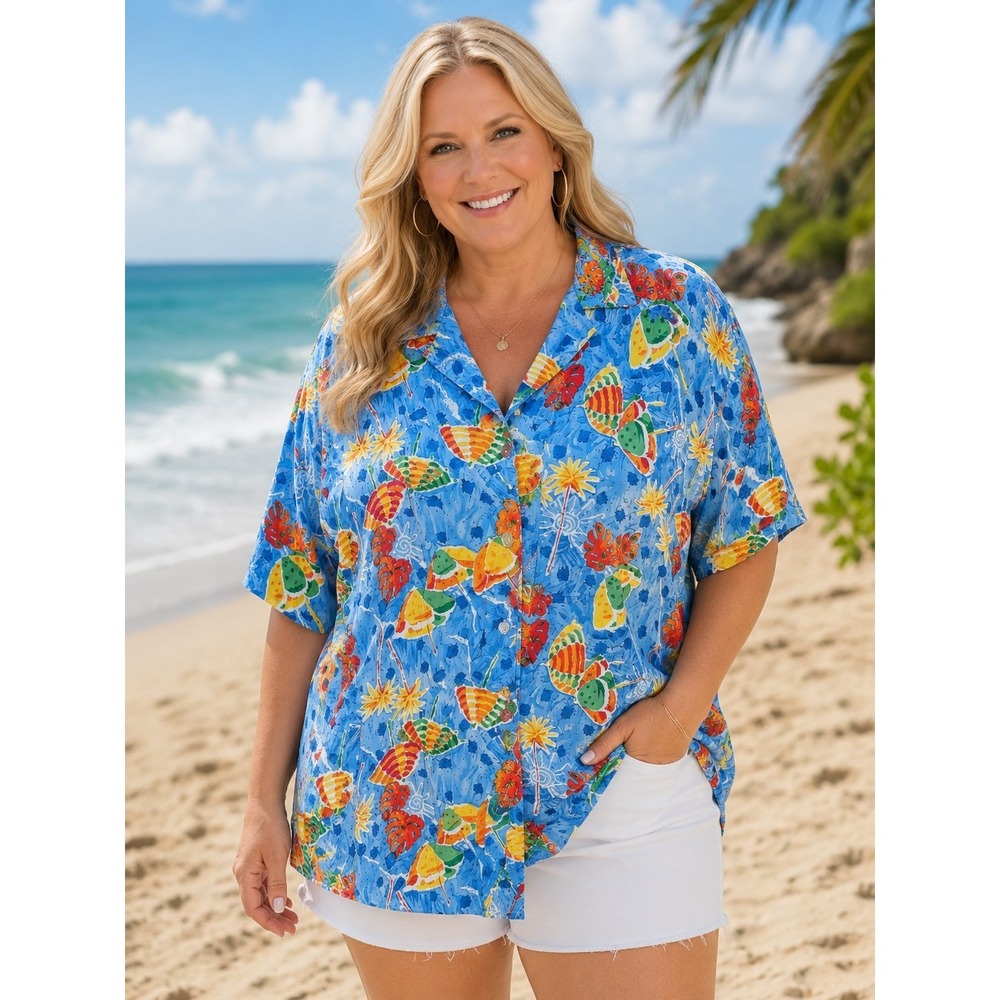 CST SPORT Women's 2X Beachy Tropical Shirt Vintage -1030
